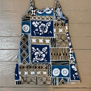 Girls Blue and Brown Patterned Dress